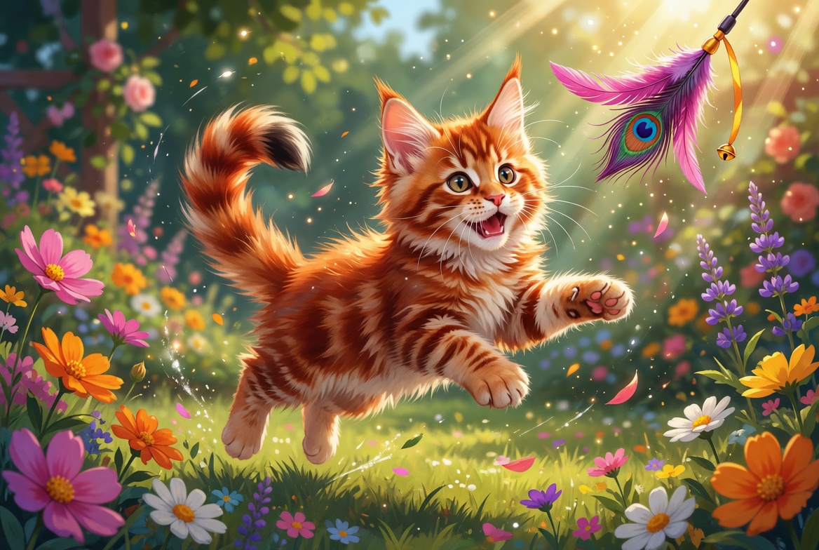 Red Tabby Polydactyl Maine Coon kitten Thor animated colorful
